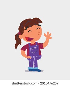 cartoon character of  little girl on jeans waving informally while smiling
