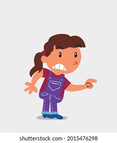 cartoon character of  little girl on jeans pointing something aggressively