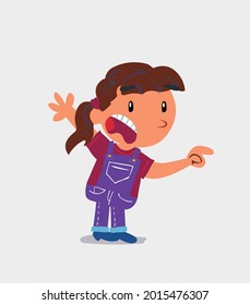 cartoon character of  little girl on jeans pointing at something outraged