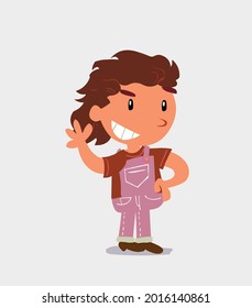 cartoon character of  little girl on jeans waving while smiling