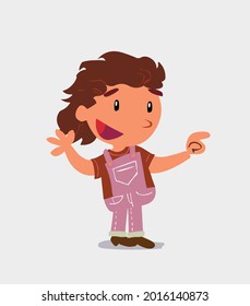 cartoon character of  little girl on jeans smiling while pointing