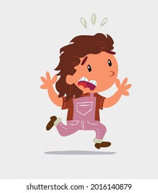 cartoon character of  little girl on jeans runs away in terror