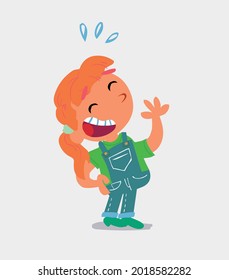 cartoon character of  little girl on jeans laughing happily
