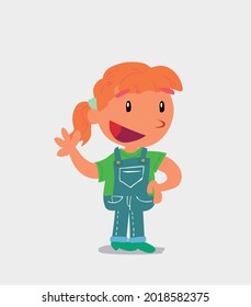 cartoon character of  little girl on jeans waving happily