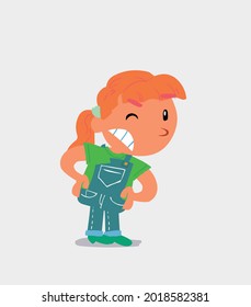 cartoon character of  little girl on jeans suspecting something wrong
