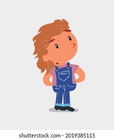 cartoon character of  little girl on jeans doubting