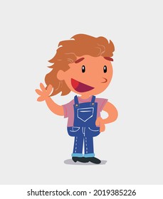 cartoon character of  little girl on jeans waving happily