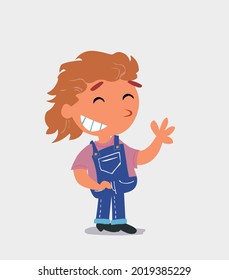 cartoon character of  little girl on jeans waving informally while laughing