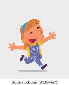 cartoon character of  little girl on jeans running euphoric