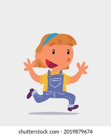 cartoon character of  little girl on jeans running happily