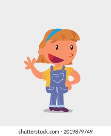 cartoon character of  little girl on jeans waving happily