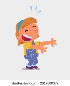 cartoon character of  little girl on jeans laughing a lot while showing something