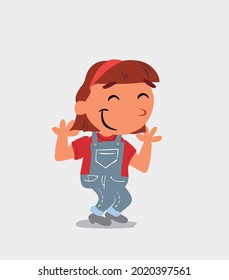 cartoon character of  little girl on jeans shrinks somewhat shy