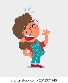 cartoon character of  little girl on jeans laughing happily