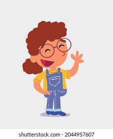 cartoon character of  little girl on jeans waving informally while smiling
