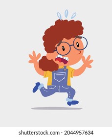 cartoon character of  little girl on jeans runs away in terror