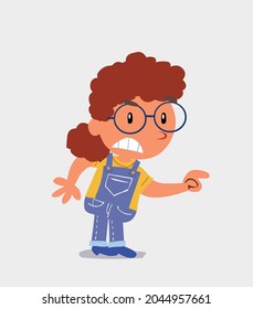 cartoon character of  little girl on jeans pointing something aggressively