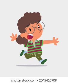 cartoon character of  little girl on jeans running angry