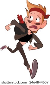 Cartoon Character Looking back and running in a fear of something