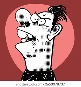 cartoon character, looking to us, funny illustration