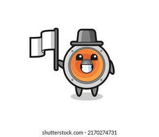 Cartoon character of loudspeaker holding a flag , cute style design for t shirt, sticker, logo element