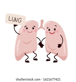 Cartoon Character Lungs. Cute Man Internal Organ Is Cheerful, Cartoon, Animation. Vector Illustration