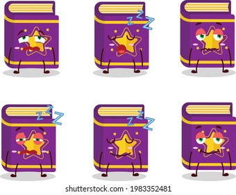 Cartoon character of magic book with sleepy expression