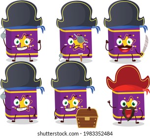 Cartoon character of magic book with various pirates emoticons