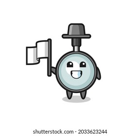 Cartoon character of magnifying glass holding a flag , cute style design for t shirt, sticker, logo element