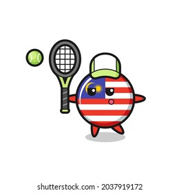 Cartoon character of malaysia flag badge as a tennis player , cute style design for t shirt, sticker, logo element