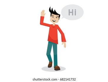 Cartoon character, Man in Casual wear waving hi., vector eps10