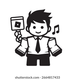 cartoon character of man chibi black and white Vector illustration
