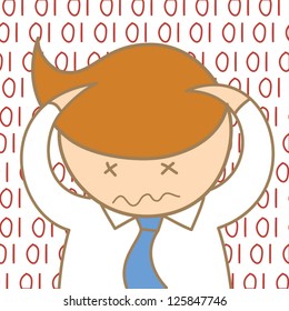 cartoon character of man confusing information data