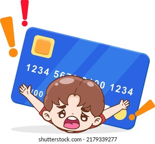 Cartoon Character Man With Credit Card, Debt And Financial Concept, Flat Illustration