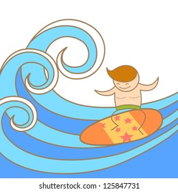 cartoon character of man enjoy his surfing