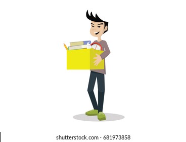 Cartoon character, Man holding a box full of appliance., vector eps10