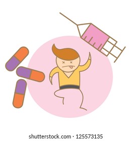 cartoon character of man too much drug