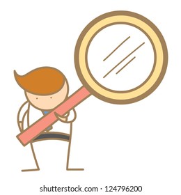 cartoon character of  man searching using magnifier