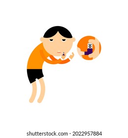 Cartoon character of a man using a MDI.