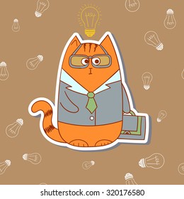 Cartoon character of manager cat. Funny business person. Office clerk vector illustration. 