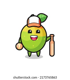 Cartoon character of mango as a baseball player , cute style design for t shirt, sticker, logo element