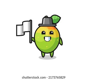 Cartoon character of mango holding a flag , cute style design for t shirt, sticker, logo element
