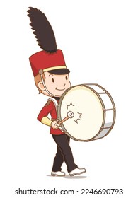 Cartoon character of marching band bass drum player.