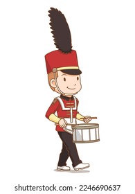 Cartoon character of marching band snare drum player.