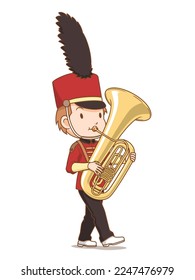 Cartoon character of marching band tuba player.