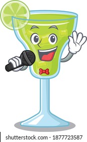 cartoon character of margarita cocktail sing a song with a microphone