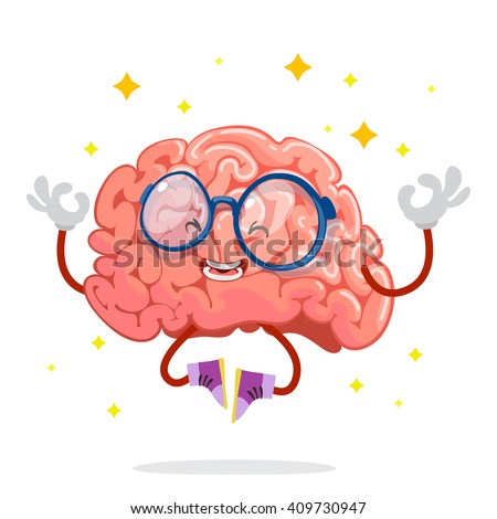 cartoon character mascot of the brain with glasses meditating in yoga pose