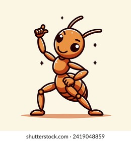cartoon character mascot a cute ant dancing