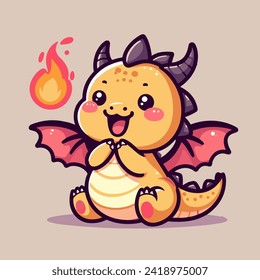 personaje de caricatura mascota lindo bebé dragón soplando fuego