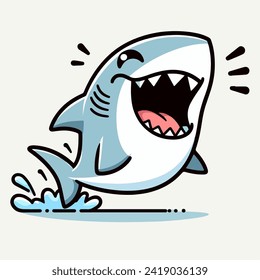 cartoon character mascot cute baby shark jumping laughing